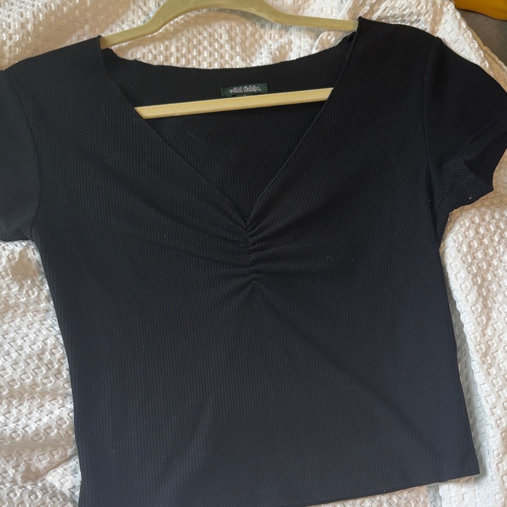 Wild Fable Black Ruched V-Neck Blouse